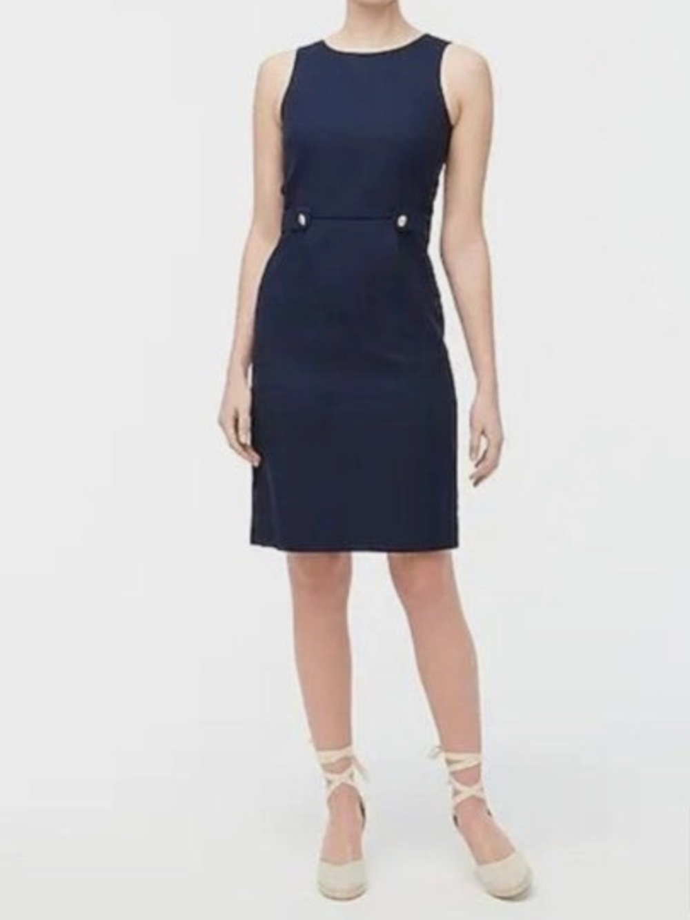 J.Crew Navy Blue Tweed Sheath Midi Dress 20 Waist Tabs Preppy Old Money Office